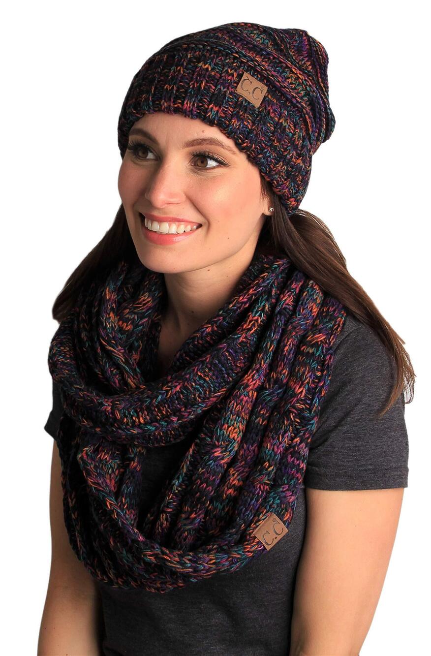 2348 Matching Pack of 2 Oversized Beanie & Infinity Scarf - Kaleidoscope